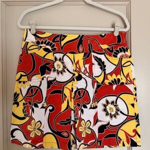 Floral Patterned Skirt - Red, Yellow, Black, White